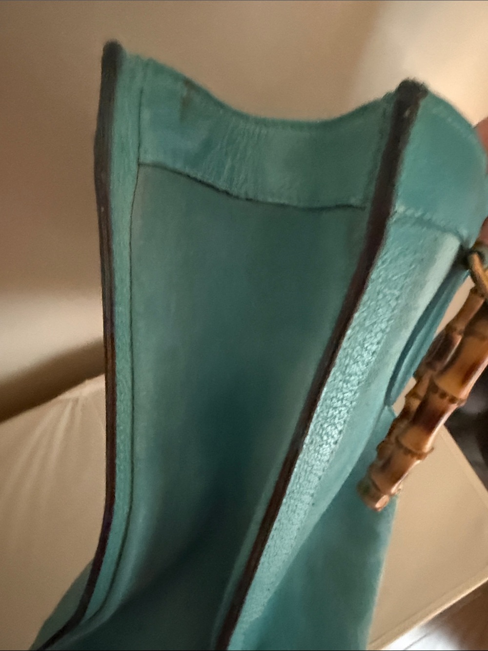 Vintage Gucci Turquoise Suede Tote with Bamboo Handle - Picture 10 of 12